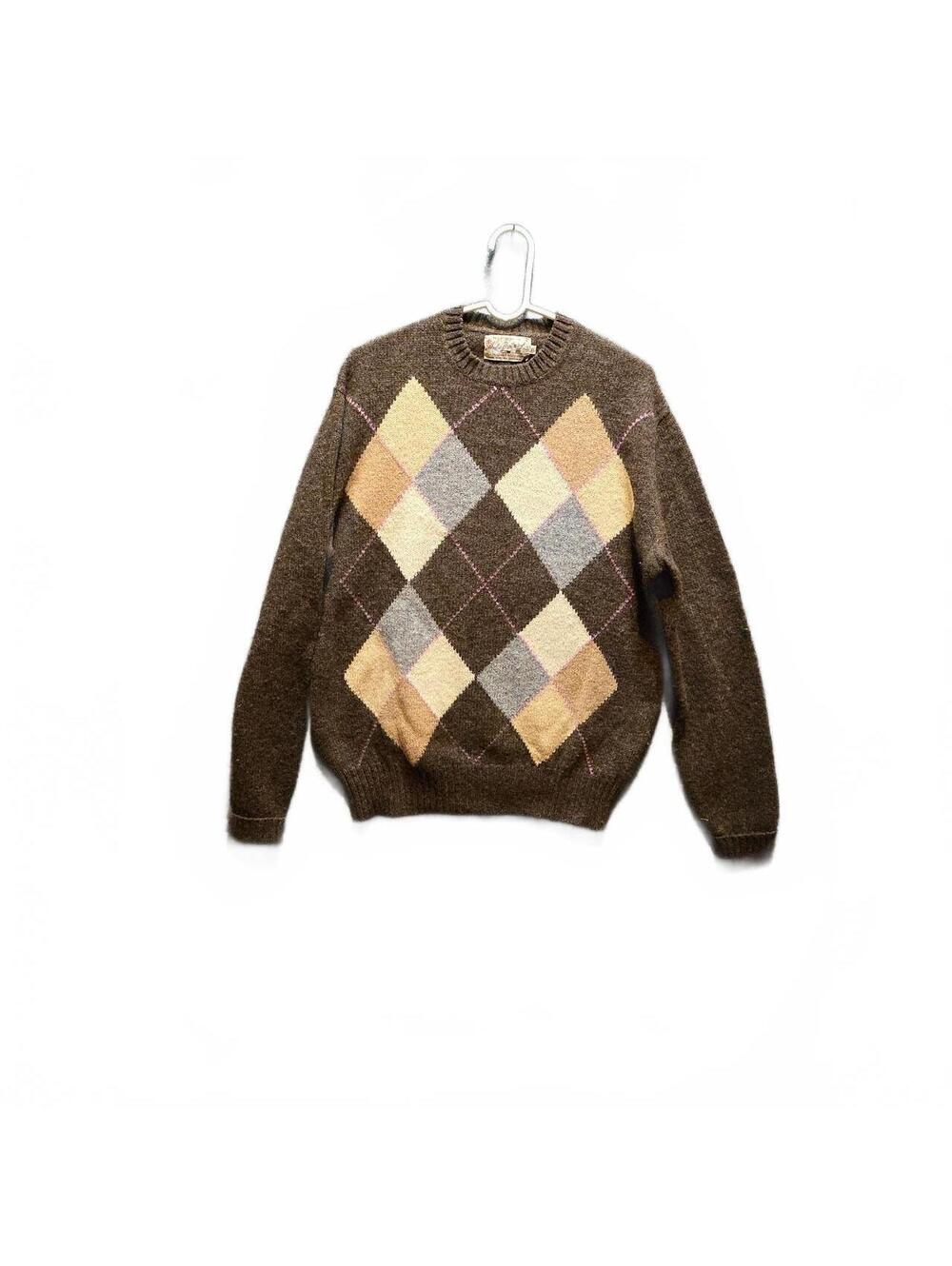 Braemar & Archie Brown Shetland Wool Argyle Sweater Brown Men's XL Very Good